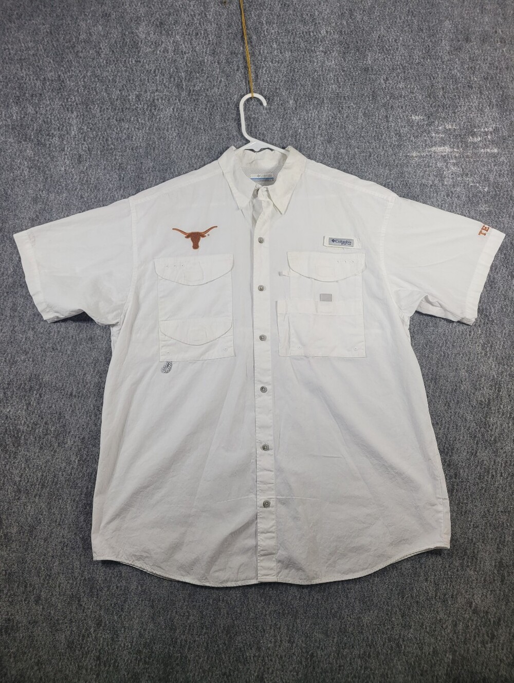Columbia PFG Texas Longhorns Shirt Mens L White Short Sleeve Vented Fishing NCAA